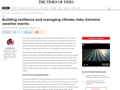 Times of India : Building resilience and managing climate risks: Extreme weather events
